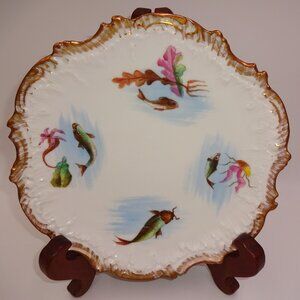 Antique Vintage AK Limoges A Klingenberg 9" Plate Fish Jellyfish Gold Rim France